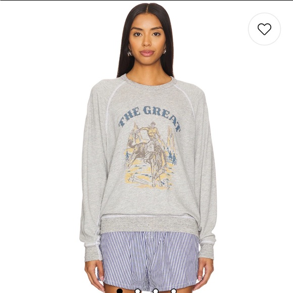 NWT The Great. College Sweatshirt with Rodeo Graphic Soft Heather Grey. Size 0. - Picture 7 of 7
